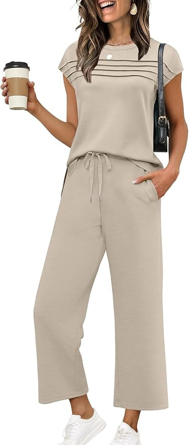 WIHOLL Two Piece Sets for Women Summer Spring Travel Vacation Outfits Cap Sleeve Lounge Matching ... | Amazon (US)