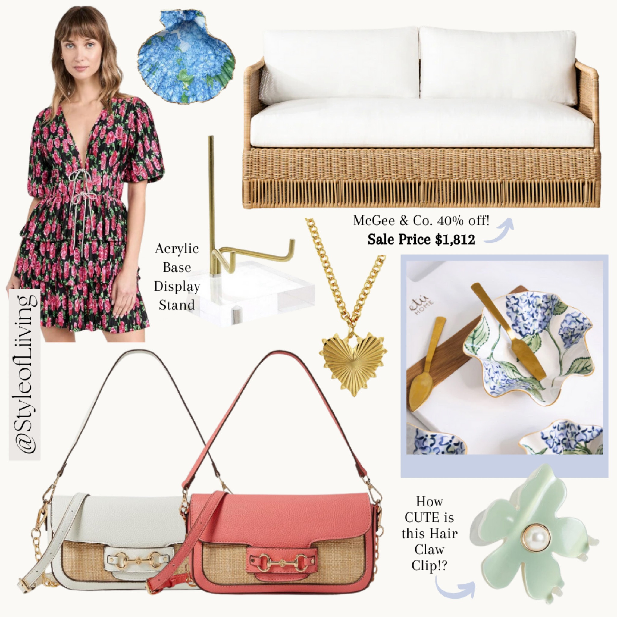 Curated finds from McGee & Co. outdoor sofa on sale! Mini dresses floral pattern, handbags purses, hair claw clips, pottery ruffled bowls painted, heart shaped necklaces for Mother’s Day, painted seashells jewelry trinket dish. #ltkitbag #summerfashion #ltkstyletip #florals

#LTKGiftGuide #LTKhome #LTKsalealert