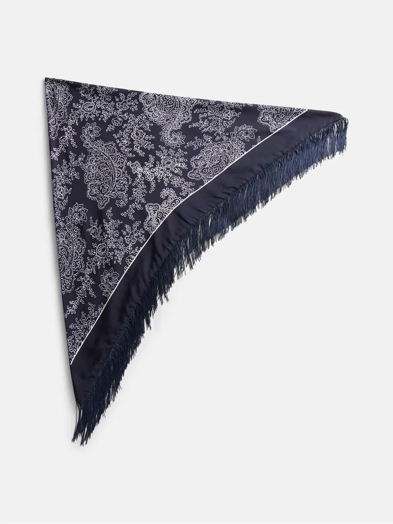 Scenario Women's Printed Fringe Triangle Scarf, Blue | Walmart (US)