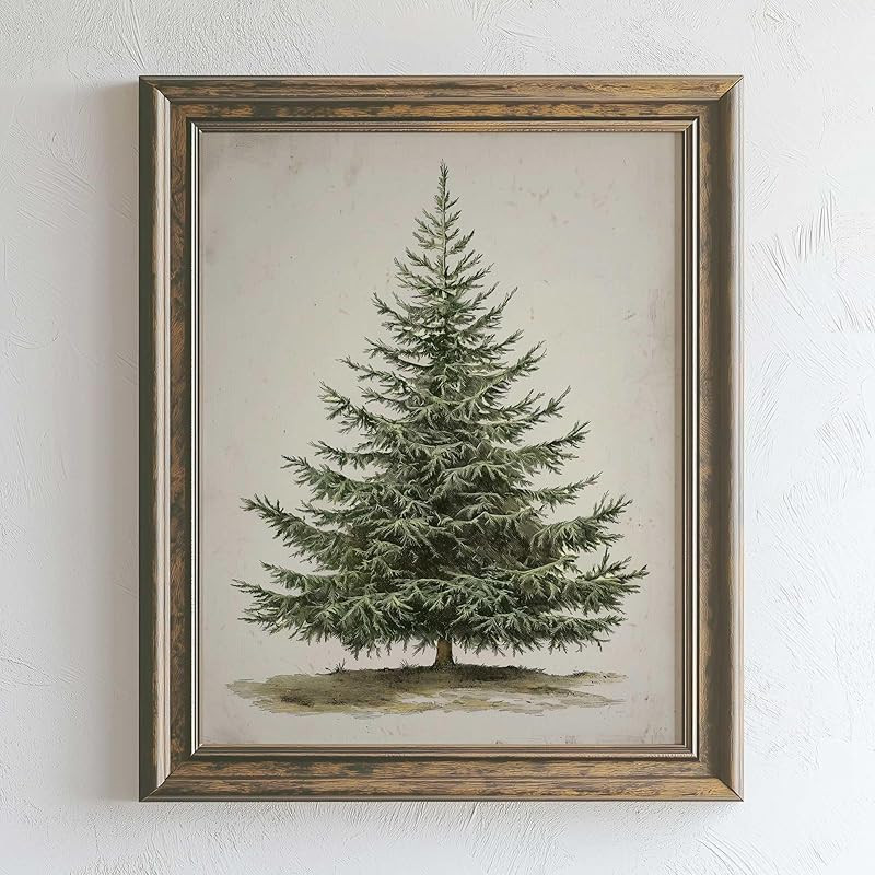 Vintage Christmas Tree, Pine Tree Vintage Print, Holiday Decor, Rustic Winter Tree Print, Botanic... | Amazon (US)