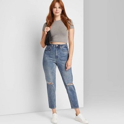 Women's Super-High Rise Distressed Curvy Mom Taper Jeans - Wild Fable™ Medium Wash | Target