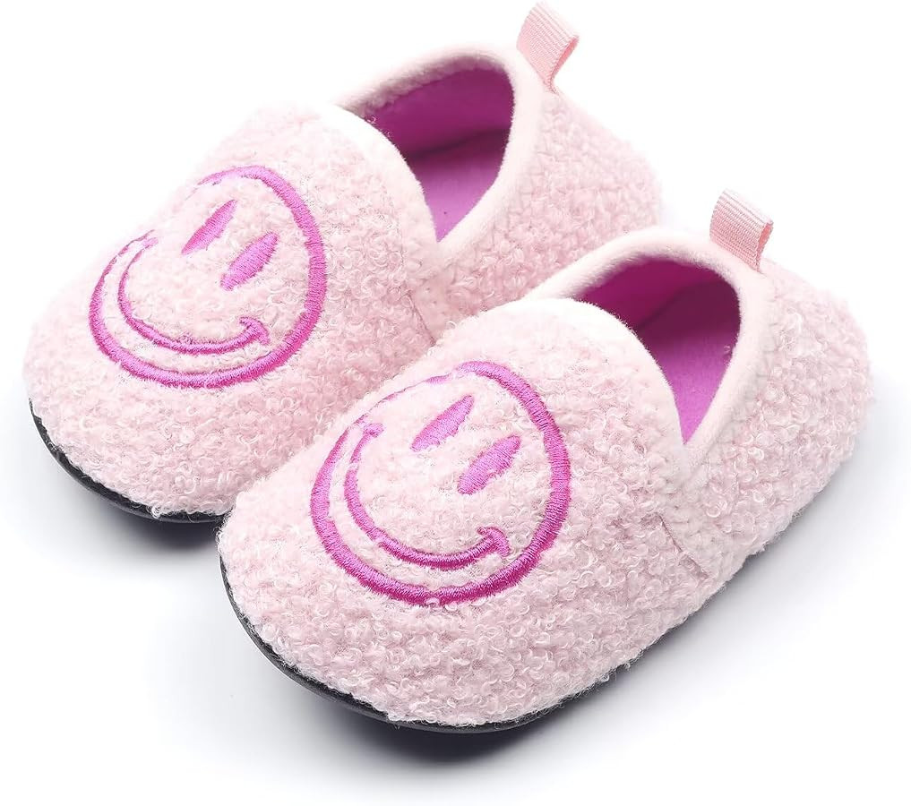 Kids Slippers Toddler Smile Face House Slippers Indoor Home Non-Slip Rubber Sole Shoes Warm Cozy ... | Amazon (US)