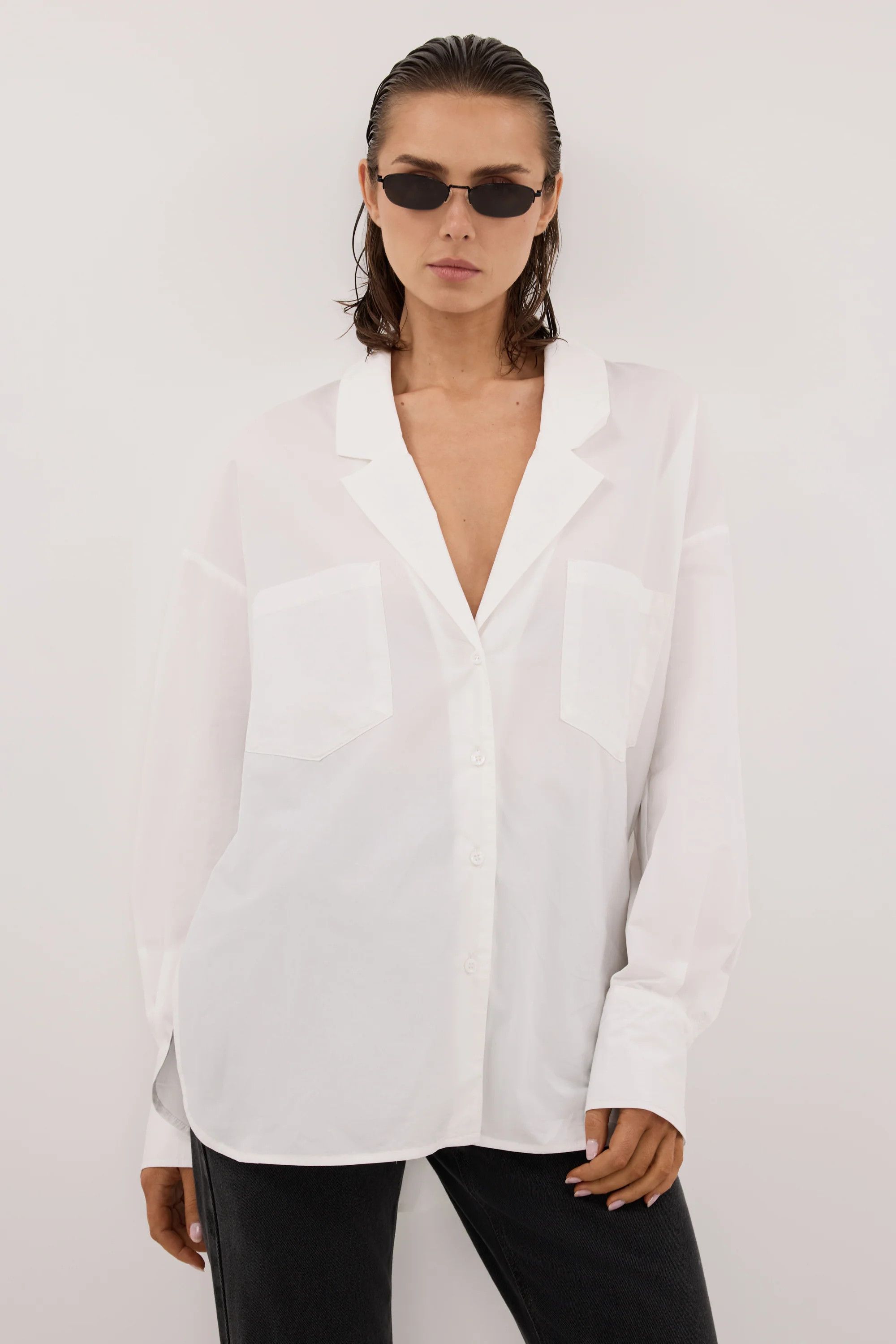 IRENE WHITE NOTCH COLLAR SHIRT | DISSH