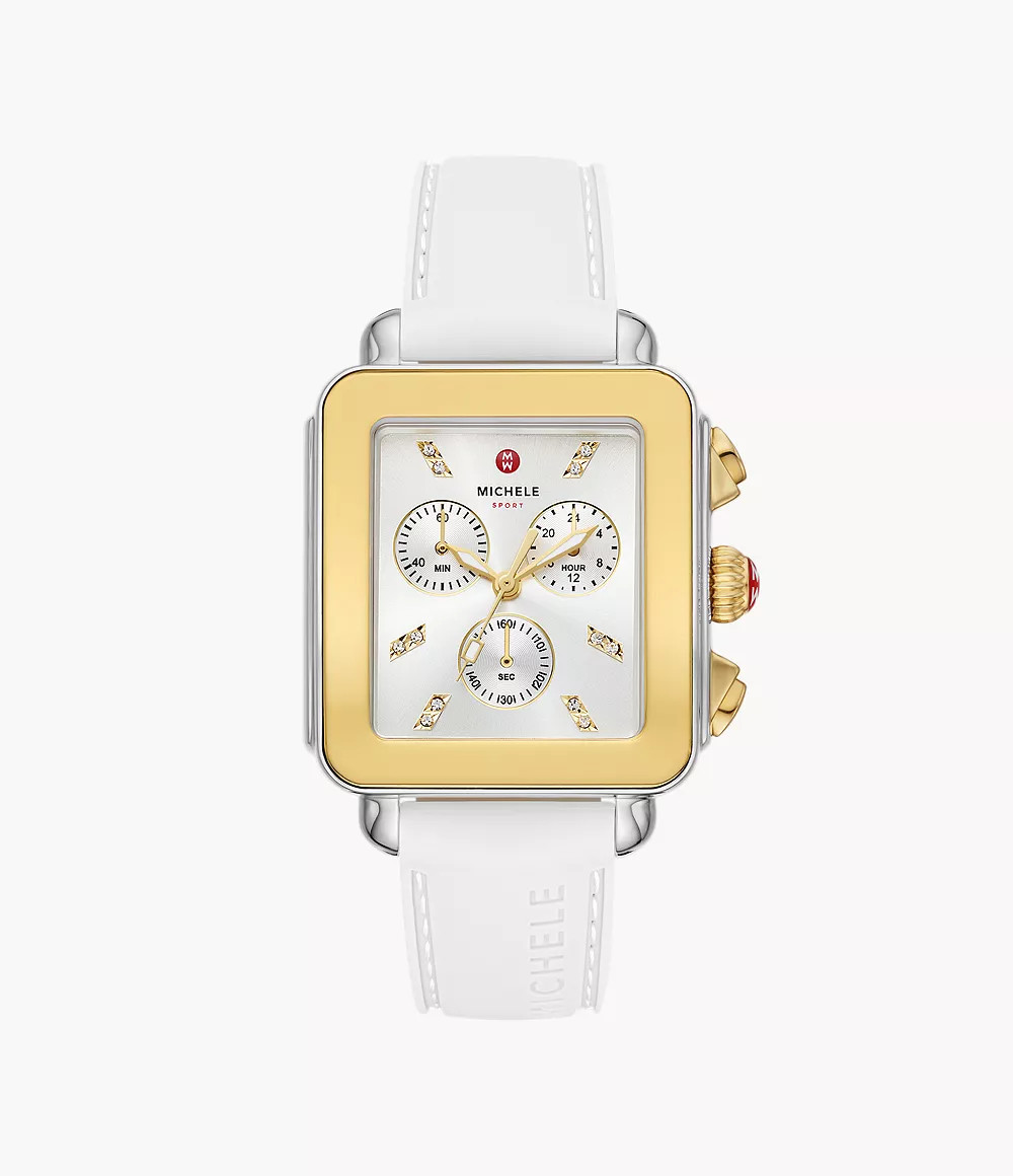 Deco Sport Gold-Tone White Silicone Watch | Michele Watches