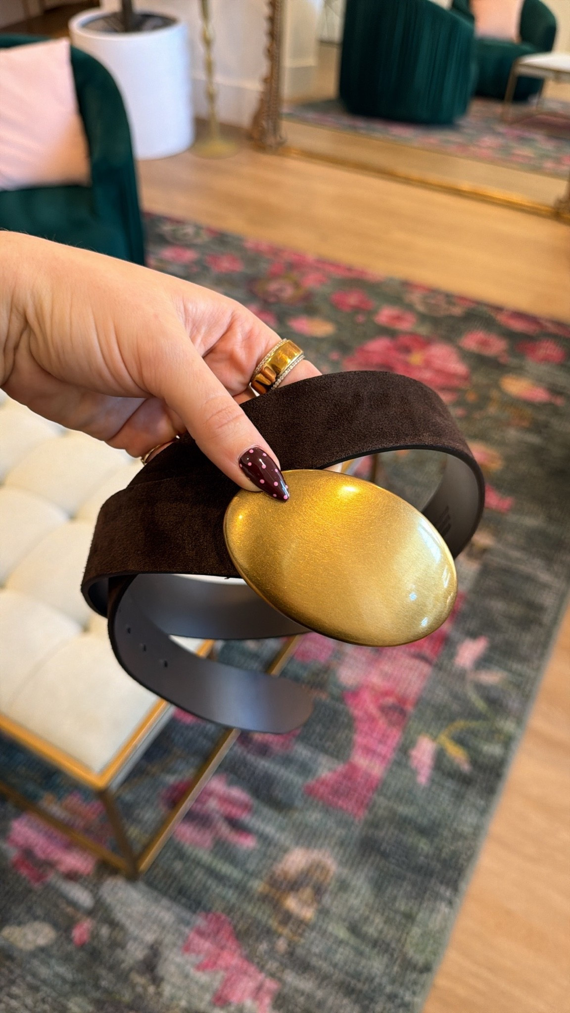 chocolate brown suede gold oval belt! so chic! wearing size medium

#LTKSeasonal #LTKMidsize