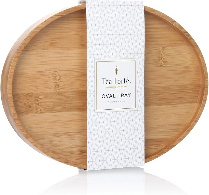 Tea Forte Natural Bamboo Small Oval Decorative Serving Tray for Tea, Coffee, Snacks, 9 in x 7 in | Amazon (US)