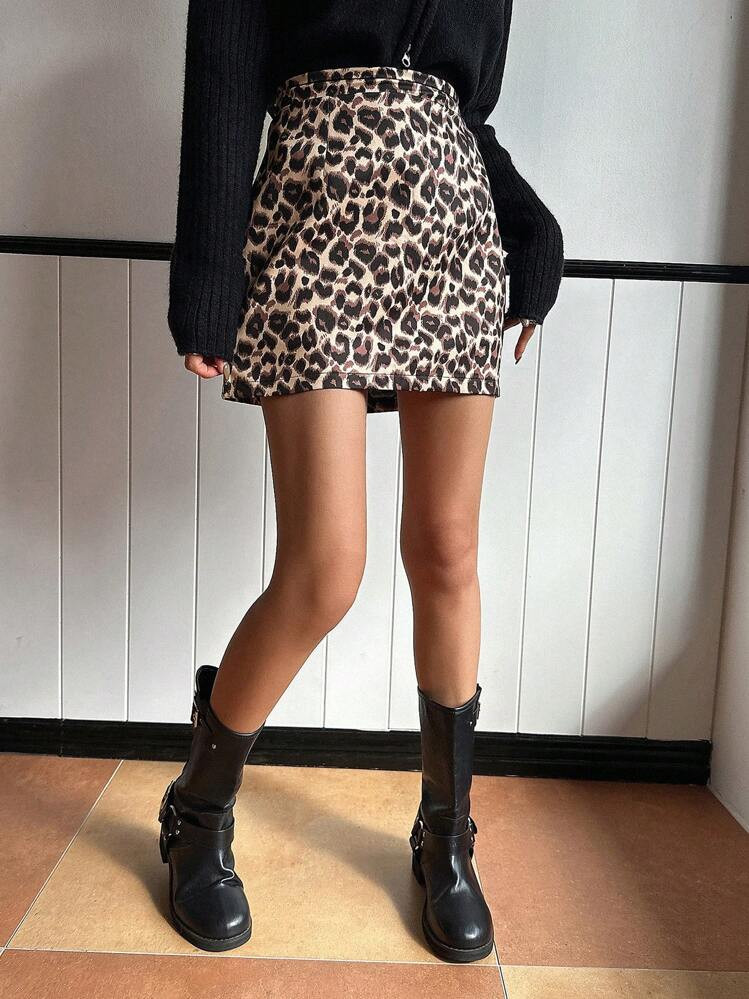 DAZY Women's Casual Street Style Leopard Print High Waist Mini Skirt, Summer,Fall Clothes | SHEIN