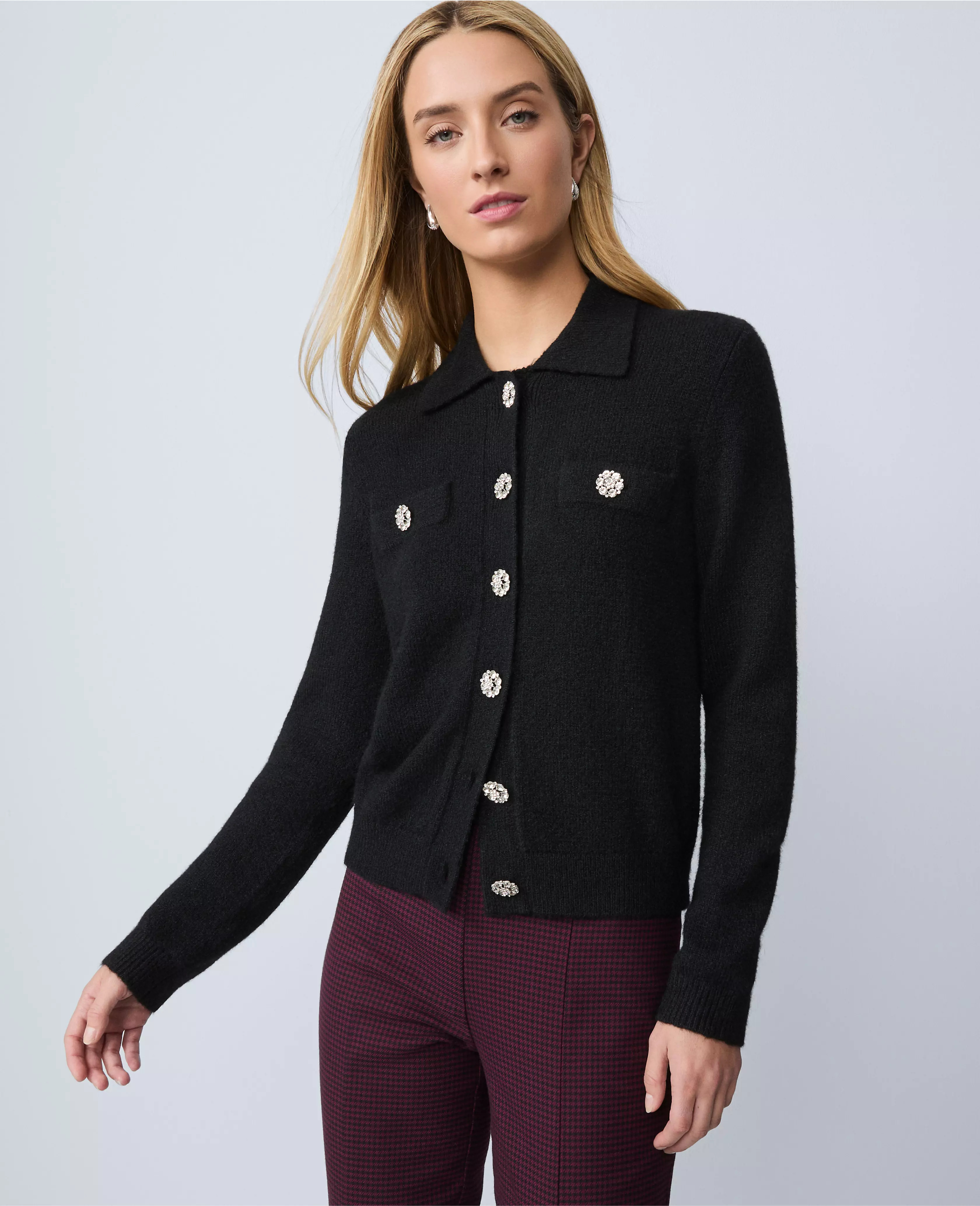 Embellished Collared Cardigan | Ann Taylor
