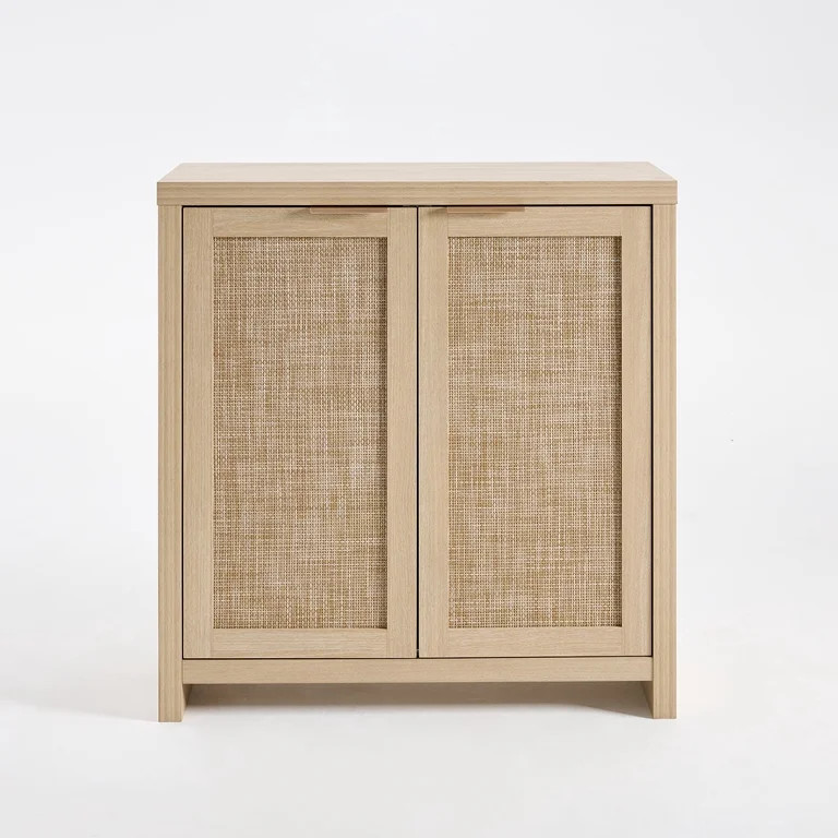 ARKANTOS Rattan Sideboard Buffet Cabinet with 2 Doors and Adjustable Shelves, Light Natural Oak | Walmart (US)