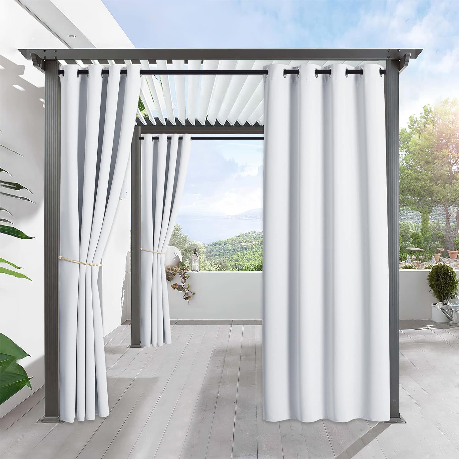 RYB HOME Patio Curtains Outdoor - Sun Light Block Thermal Insulated Shade Windproof Curtain Black... | Amazon (US)