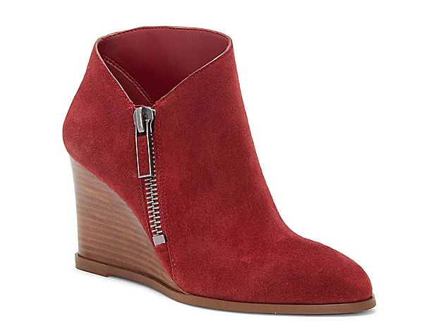 1.STATE Kaleb Wedge Bootie - Women's - Dark Red Suede | DSW