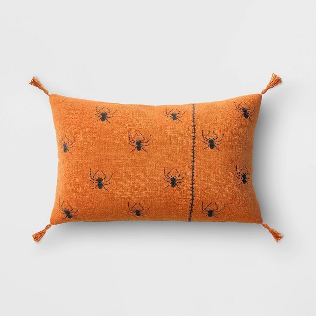 Embroidered Spider Lumbar Throw Pillow Orange/Black - Threshold™ | Target