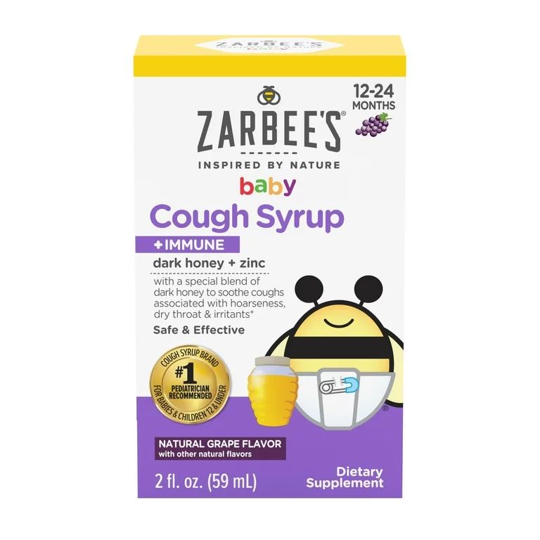 Zarbee's Baby Cough Syrup + Immune with Honey & Zinc, Natural Grape Flavor, 2 Fl Oz - Walmart.com | Walmart (US)
