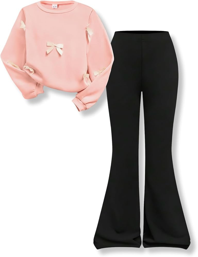 Girls 2 Piece Outfits Long Sleeve Butterfly Sweatshirt & Flared Pants Fall Clothing Set Size 7-12... | Amazon (US)