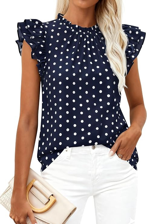 PRETTYGARDEN Women's Ruffle Short Sleeve Summer Tops 2026 Trendy Floral Trim Neck Casual Dressy C... | Amazon (US)
