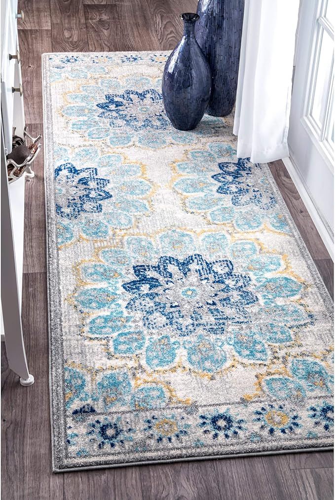 nuLOOM Kiyoko Vintage Floral Runner Rug, 2' 6" x 6', Blue | Amazon (US)