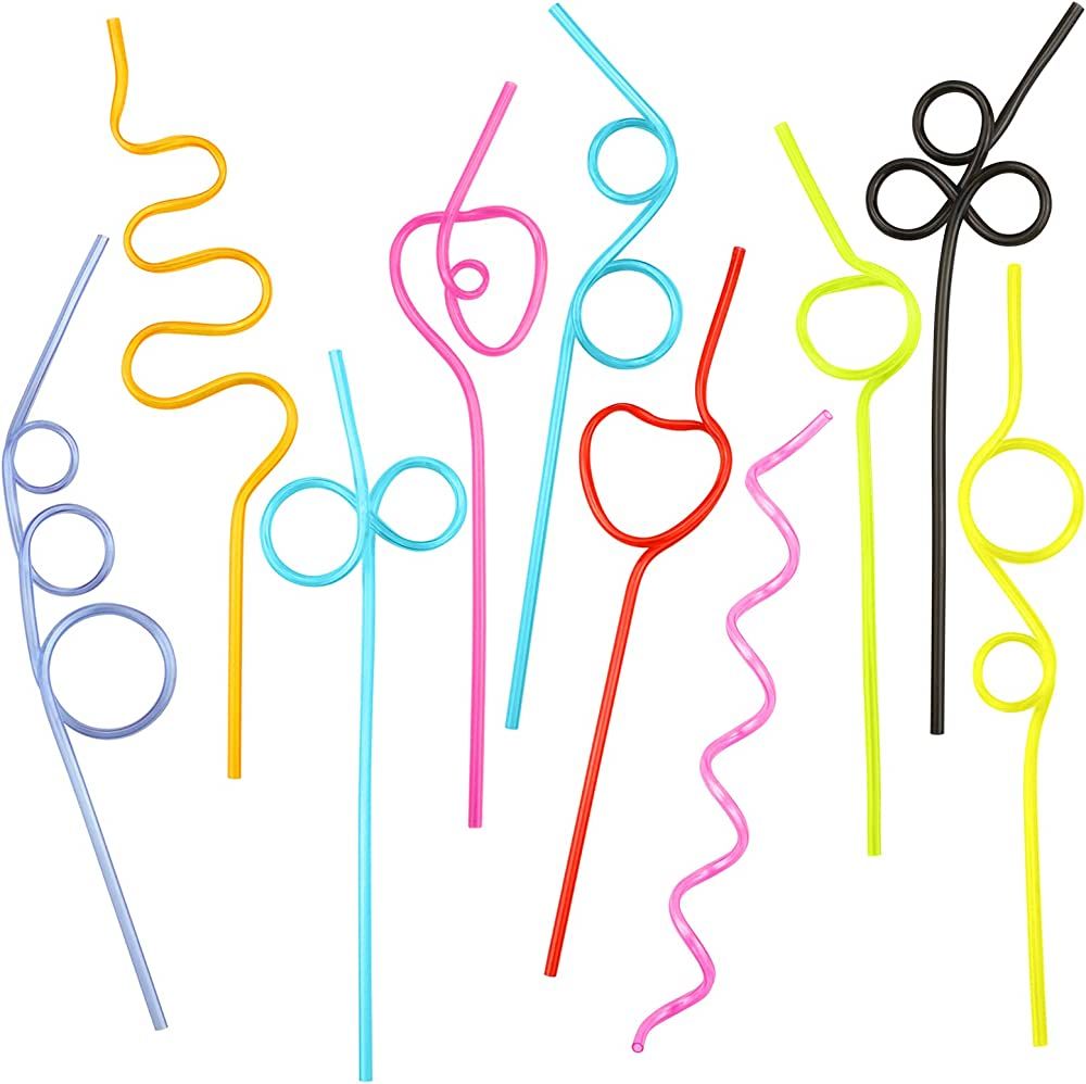 VOKOY 60pcs Crazy Loop Straws, Colorful Reusable Drinking Straws Funny Straws for Kids, Birthday ... | Amazon (US)