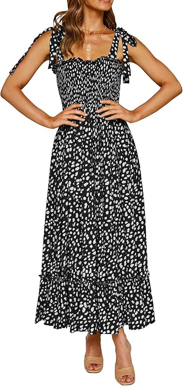 Women's Summer Straps Cotton Irregular Polka Dot Ruffles Midi Dress | Amazon (US)