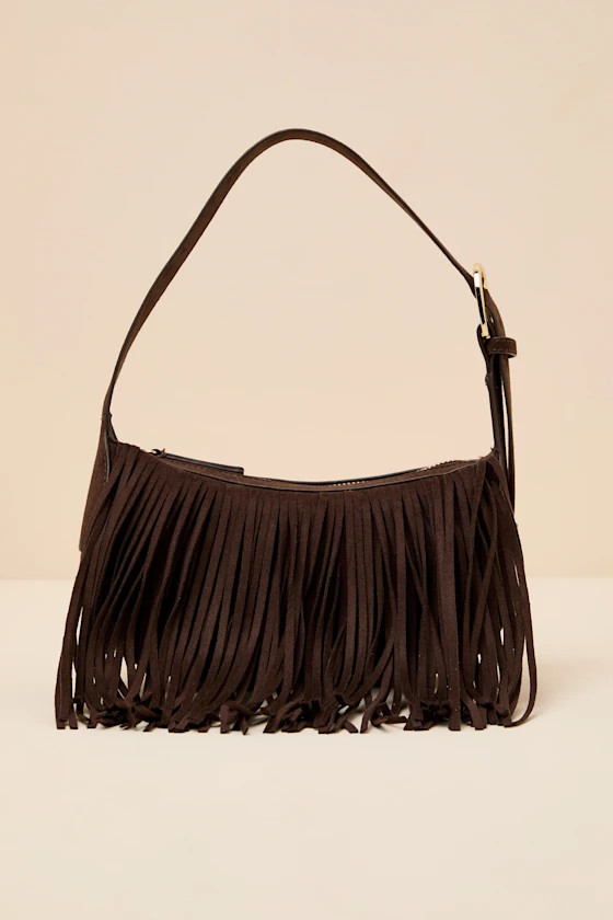 Quinn Brown Suede Fringe Shoulder Bag | Lulus