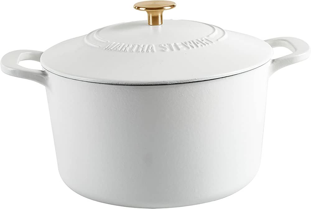 MARTHA STEWART Gatwick 7 QT Enamel Cast Iron Dutch Oven, Matte White, White Matte | Amazon (US)