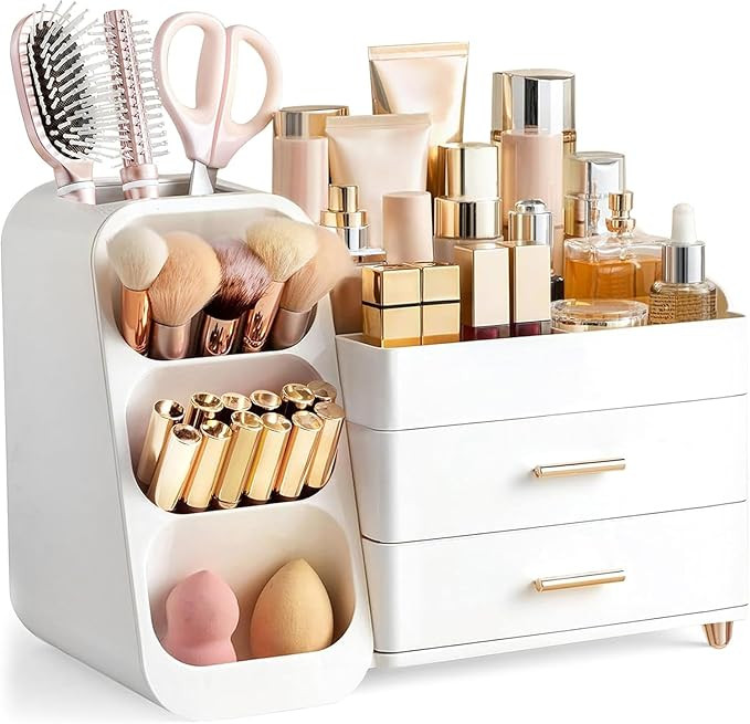 HBlife Makeup Organizer with Brush Holder for Vanity, Large Plastic Bathroom Countertop Organizer... | Amazon (US)