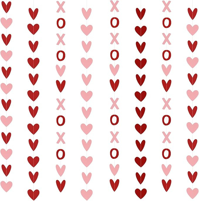 8Pcs XOXO Garland XOXO Banner Red and Pink, Valentines Hanging Heart Garland Decorations for Happ... | Amazon (US)