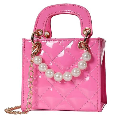 Shiny Patent Kids Little Girls Crossbody Purse Toddler Gifts Mini Top Handle Handbag Satchel Shoulder Pearl Bag Kids Presents (Pink) | Amazon (US)