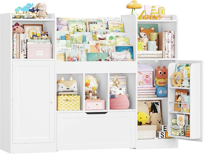 FOREHILL Kids Toy Storage Unit Kids Bookcase Toy Organiser 3-tier Childrens Bookshelf with 2 Stor... | Amazon (UK)
