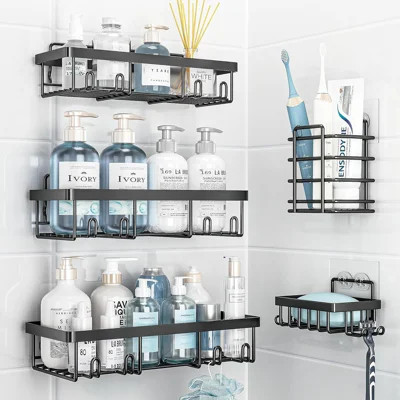 5 Pack Shower Organizer Rack For Inside Shower, Self Adhesived Shower Shelf Large Capacity Rustproof Stainless Steel Bathroom Wall Storage Shower Bask | Wayfair North America