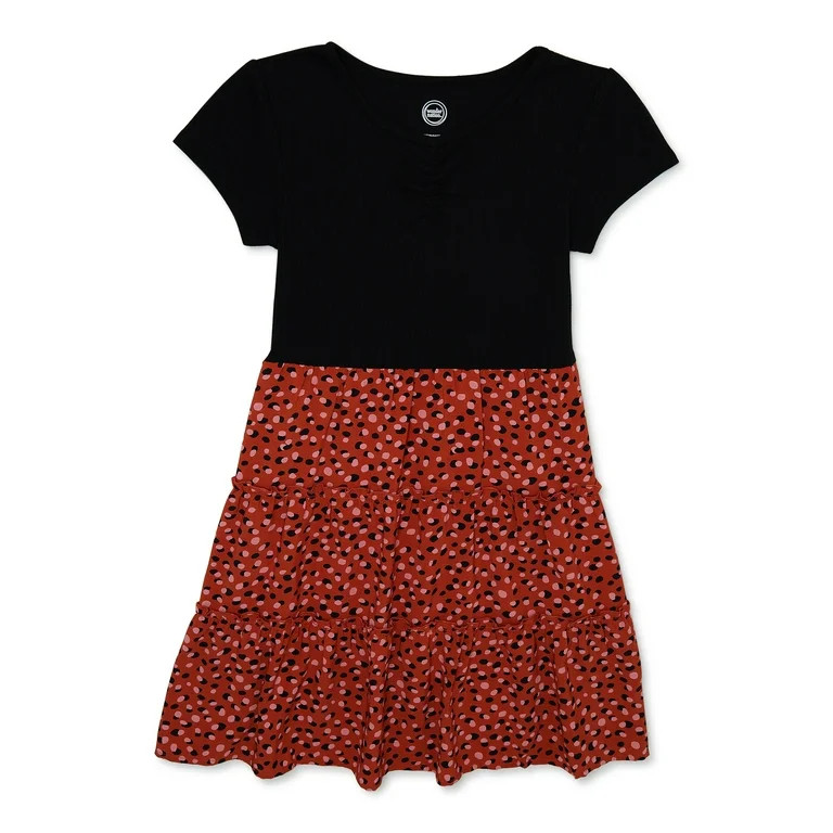 Wonder Nation Girls Two-Tone Tiered Mini Dress, Sizes 4-18 & Plus | Walmart (US)