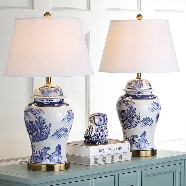 SAFAVIEH Lighting 29-inches Shanghai Blue/ White Ginger Jar (Set of 2) - 17"x17"x29.5" | Bed Bath & Beyond