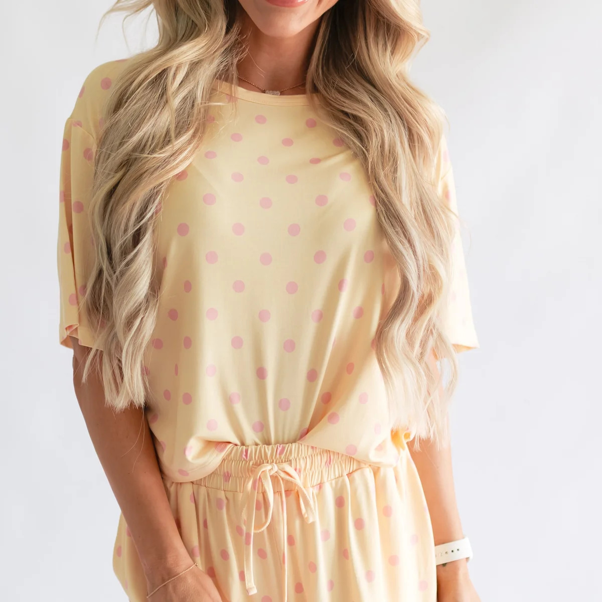 Women's Ruffle Short Set in Yellow Polka Dot | Silks Design