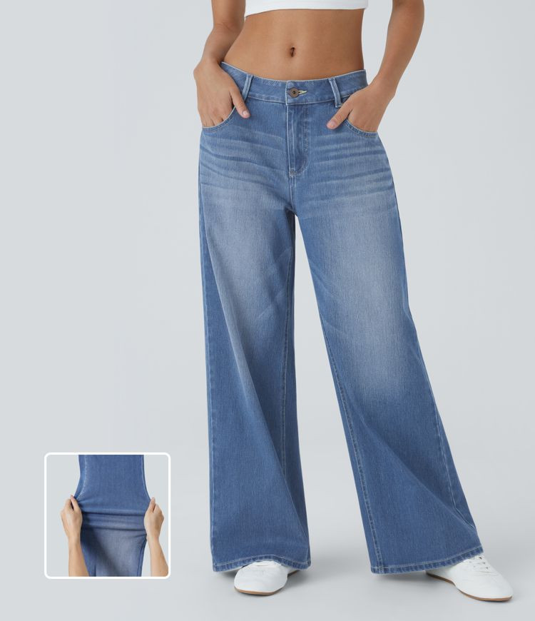 Women’s Halara Flex™ Asymmetric High Waisted Washed Casual Baggy Jeans with Pockets - Halara | HALARA