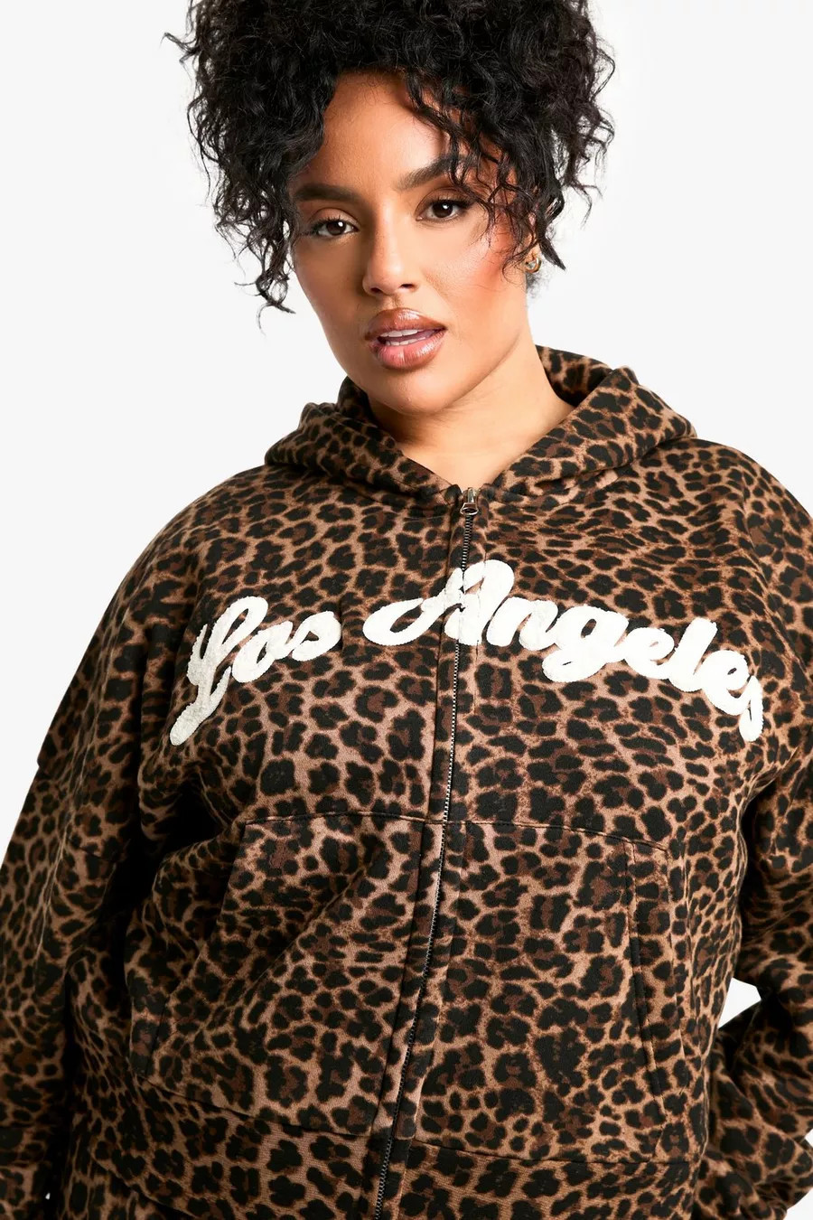Plus All Over Leopard Los Angeles Boxy Hoodie | boohoo (US & Canada)