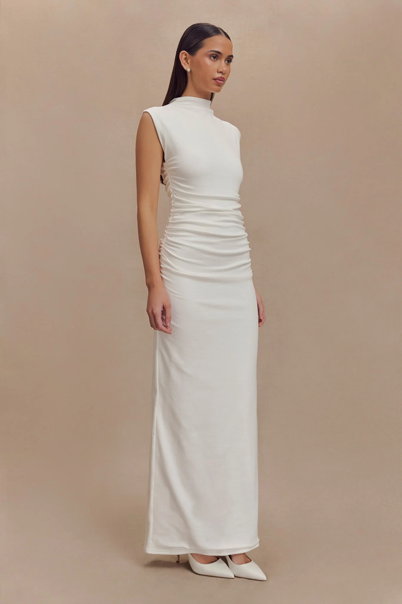 Elliot High Neck Sleeveless Maxi Dress - White | MESHKI US