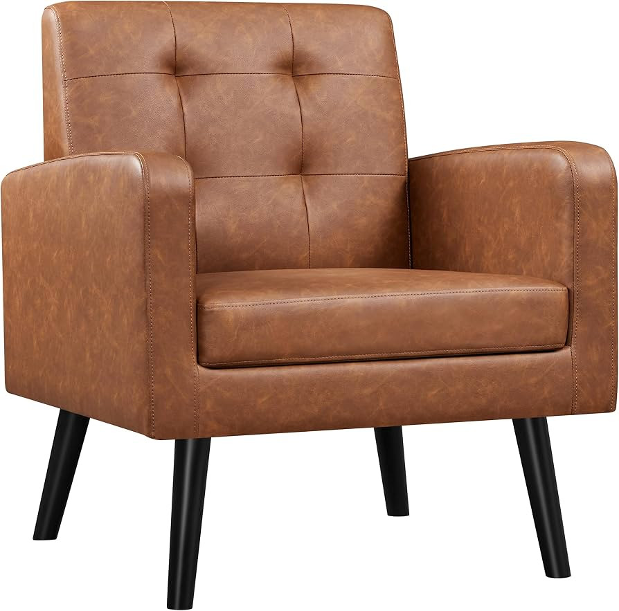Yaheetech Mid-Century Accent Chairs, PU Leather Modern Upholstered Living Room Chair, Cozy Armcha... | Amazon (US)