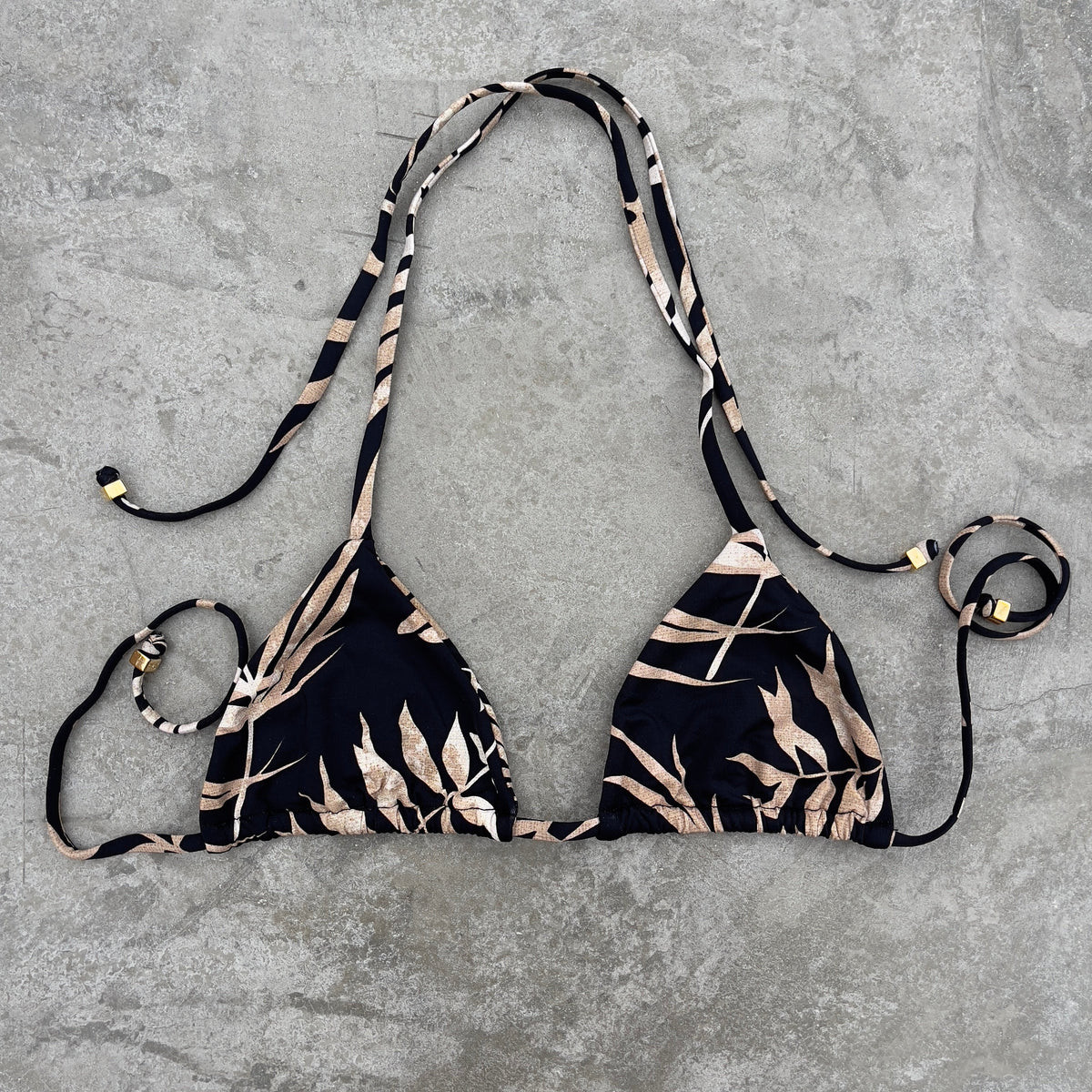 Bleached Leaves Black Triangle Bikini Top | MyBrazilianShop