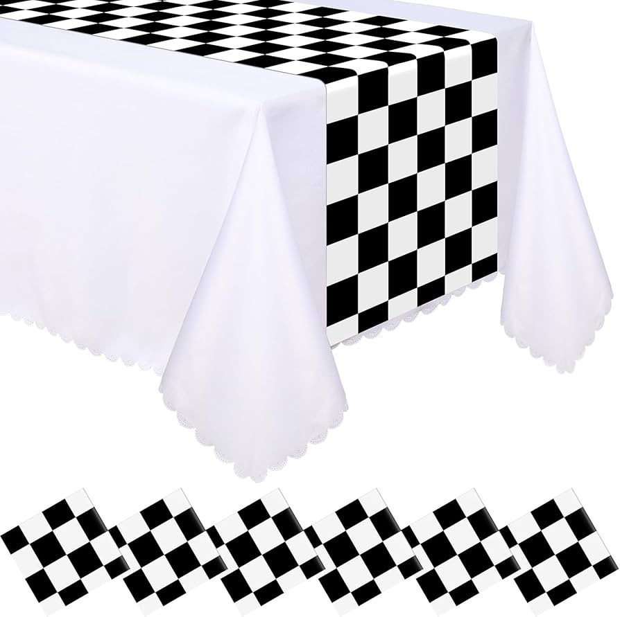 Preboun 6 Pcs Plastic Checkered Table Runner 14 x 108 Inch Racetrack Road Table Runner for Two Fa... | Amazon (US)