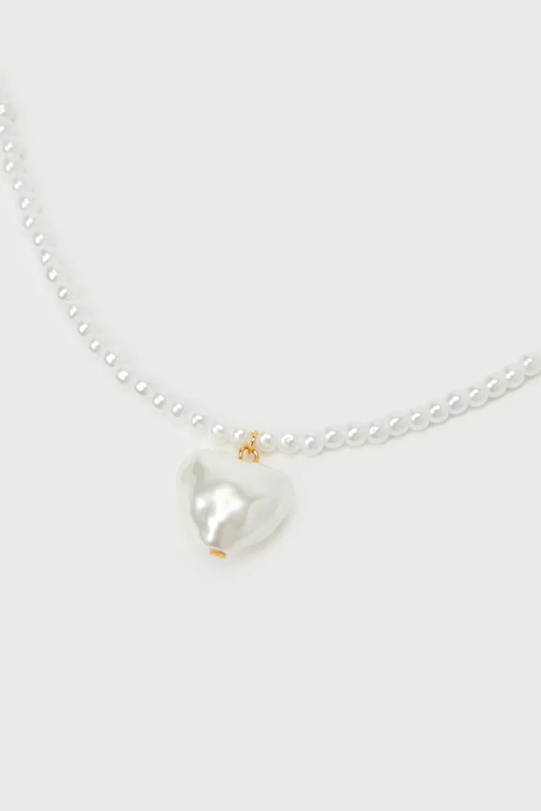 Lovely Glow White Pearl Beaded Heart Pendant Necklace | Lulus
