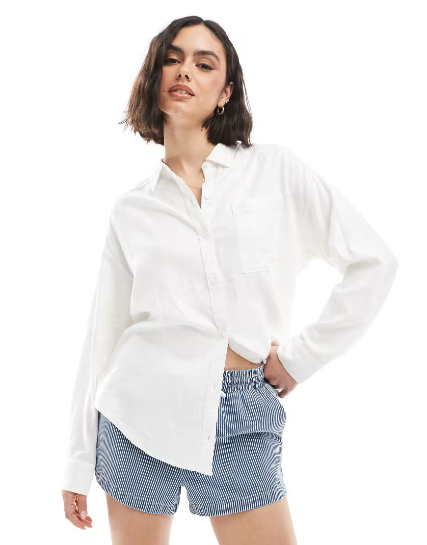 Hollister oversized linen shirt in white | ASOS (Global)