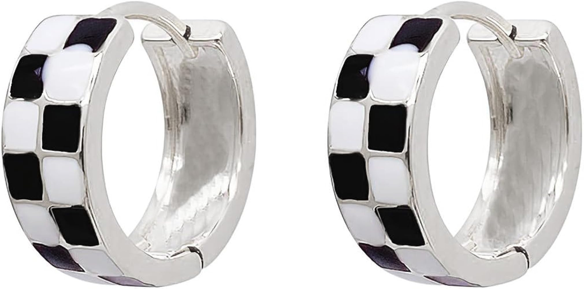Checkered Hoop Earrings for Women, Black White Checker Small Hoop Earrings Plated with 16K Gold f... | Amazon (US)