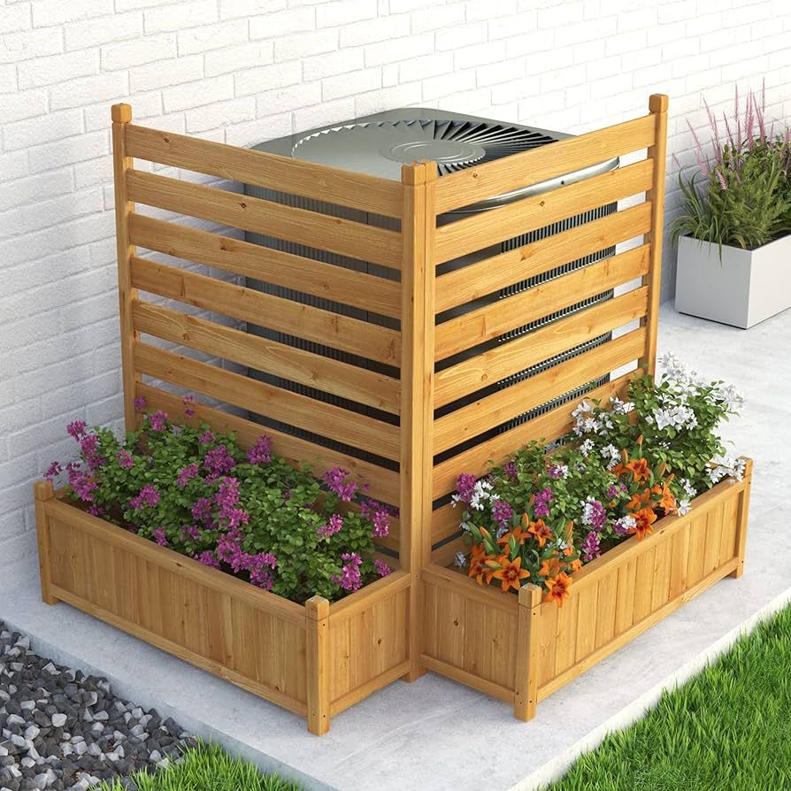 GDLF Air Conditioner Fence Outdoor Wood Privacy Screen with Planter Box for Trash Can Pool Equipm... | Amazon (US)