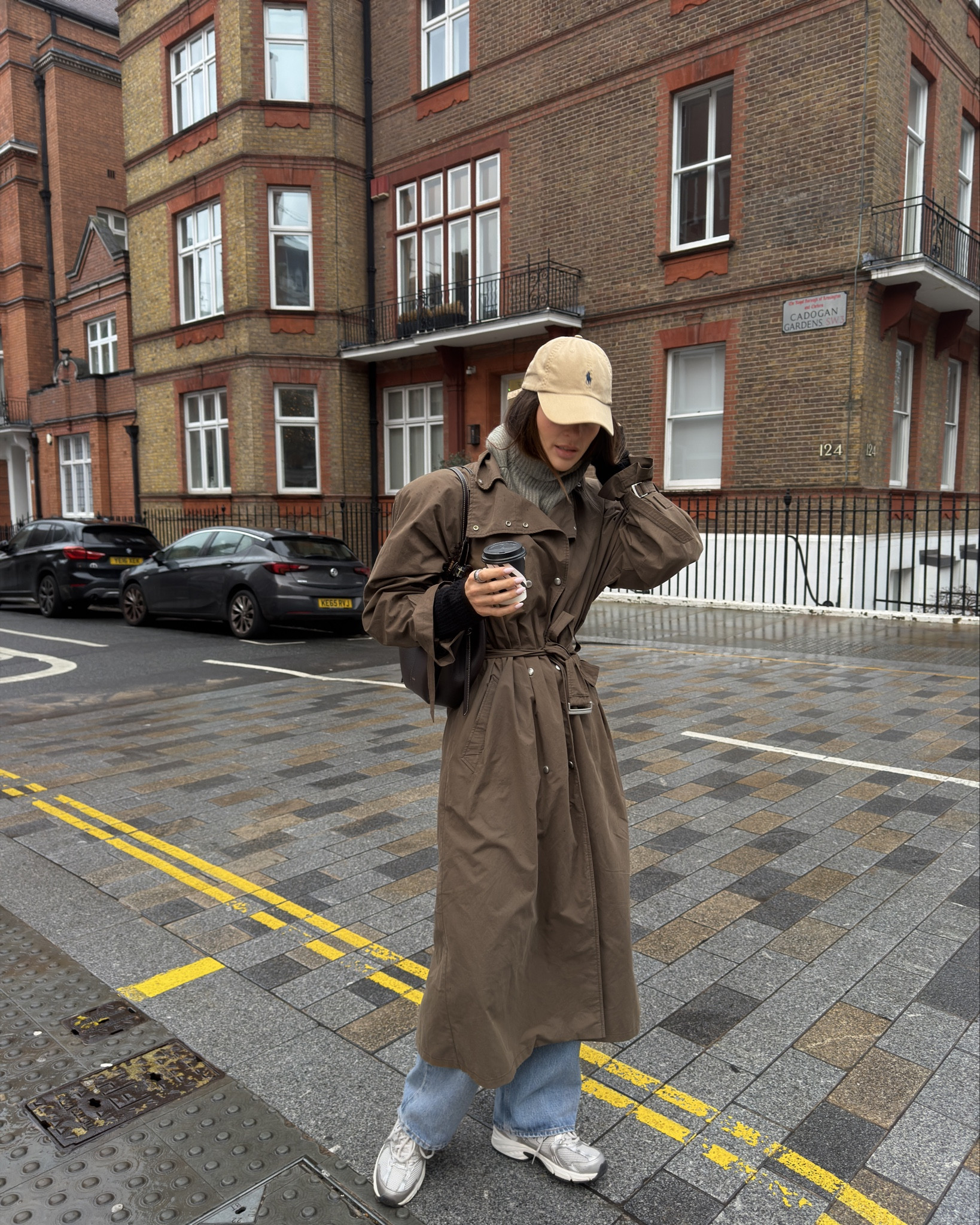 Winter trench coat, Magda butrym, Ralph Lauren polo cap, new balance 530, plane bag 

#LTKootd