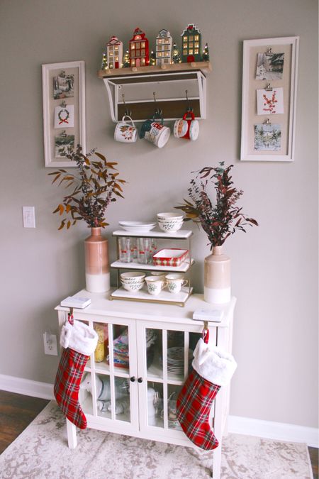 Holiday home tour: Kitchen cabinet area - linked all my favorite seasonal holiday items here! 

#LTKSeasonal #LTKHoliday #LTKhome