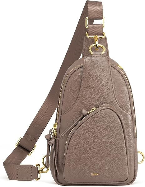 Kattee Sling Bag for Women, Leather Crossbody Bags for Travel, Khaki | Amazon (US)