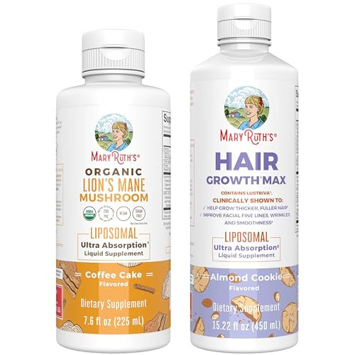 MaryRuth Organics Lion's Mane Liposomal (Coffee Cake) & Hair Growth MAX (Almond Cookie) | Clean Label Project Verified® | Vitamins for Cognitive Support, Beauty, and Overall Health | Vegan, Non-GMO | Amazon (US)
