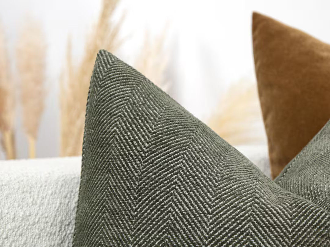 Textured Green Pillow Cover • Designer Throw Pillow • Euro Sham Cover • Moss Green Geometri... | Etsy (US)