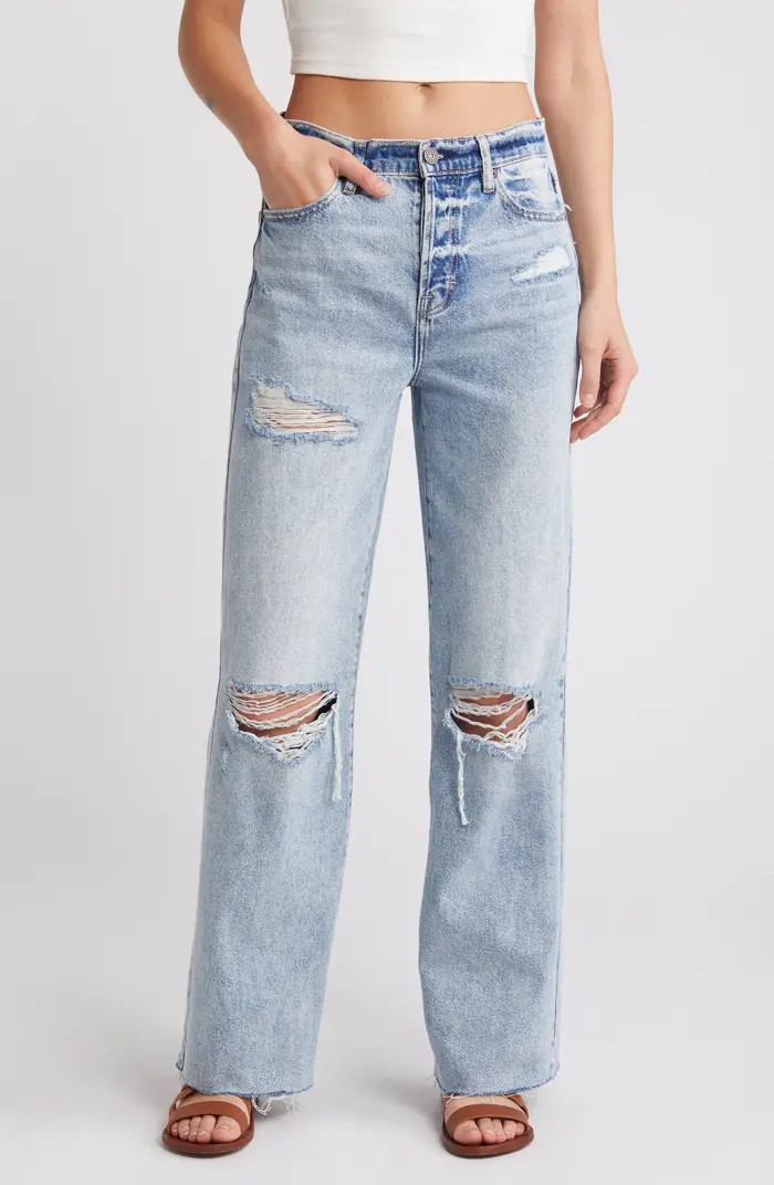 HIDDEN JEANS Ripped Raw Hem Wide Leg Jeans | Nordstrom | Nordstrom