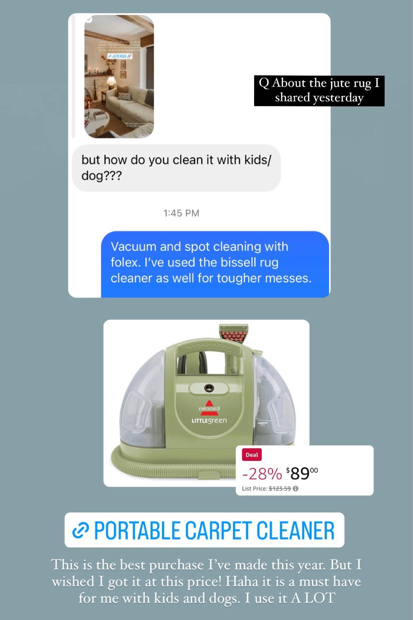 If you have kids and/or dogs you NEED this carpet cleaner! It's perfect for cleaning couches, rugs, etc. You'll love it. 
-
Amazon prime. Prime day. Sale alert. Amazon finds. Amazon deal. Amazon home. Carpet cleaner. Vacuum. 

#LTKsalealert #LTKxPrime #LTKhome