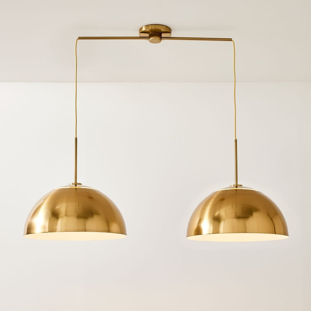 Sculptural 2-Light Pendant, Metal Medium, White, Polished Nickel, 12" | West Elm (US)
